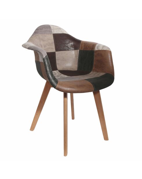 2 Fauteuils patchwork marron - 62x59x84 cm