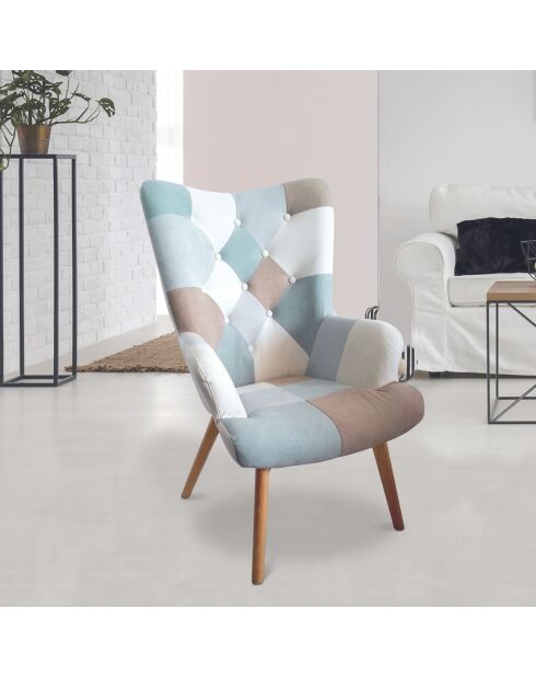 Fauteuil Helsinki patchwork bleu - 66x72x99.5 cm