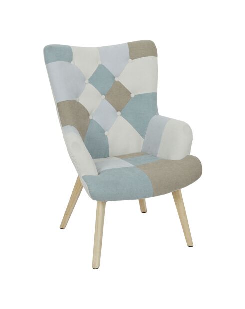 Fauteuil Helsinki patchwork bleu - 66x72x99.5 cm