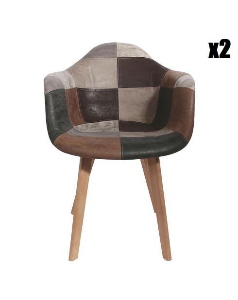 2 Fauteuils patchwork marron - 62x59x84 cm