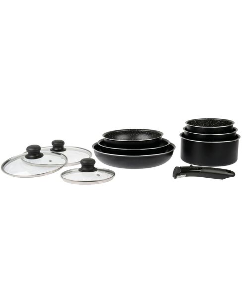 Batterie de cuisine induction noire - 10 pièces