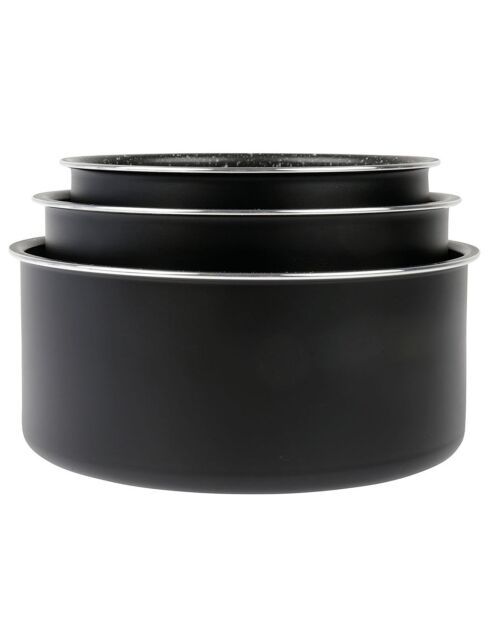 3 Casseroles induction et un manche noires - D.16/18/20 cm