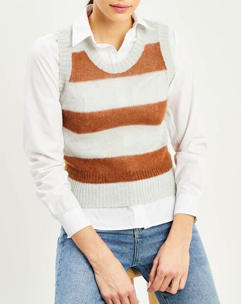 Pull sans manches en Mohair & Laine mélangés Timken rayé écru/camel