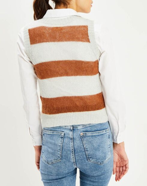 Pull sans manches en Mohair & Laine mélangés Timken rayé écru/camel
