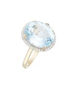 Anillo con topacio azul de diamante de 0,1 quilates y oro amarillo de 7 quilates