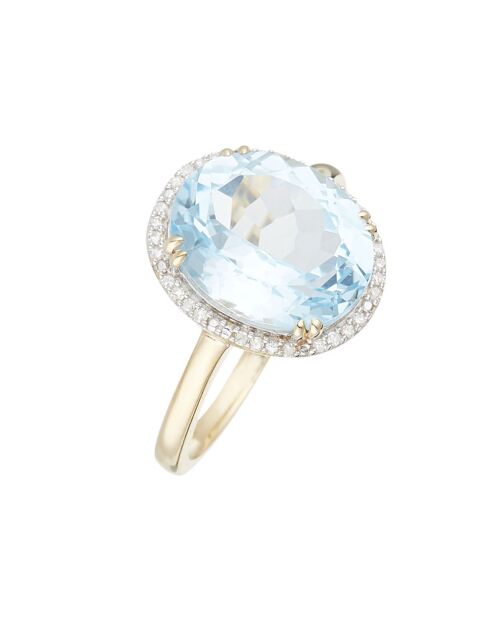 Anillo con topacio azul de diamante de 0,1 quilates y oro amarillo de 7 quilates