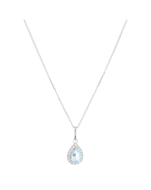 Pendentif Goutte Moi Diamant 0.14 ct & Topaze bleue 1.9 ct Or blanc