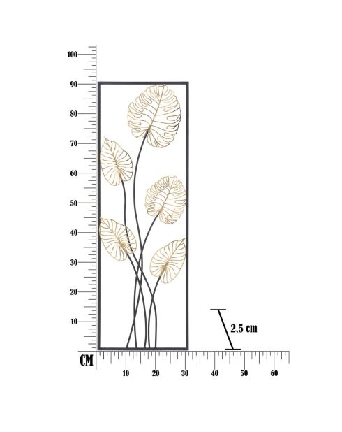 Decoración de pared de metal negro y dorado Luxy B, 90 x 31 cm