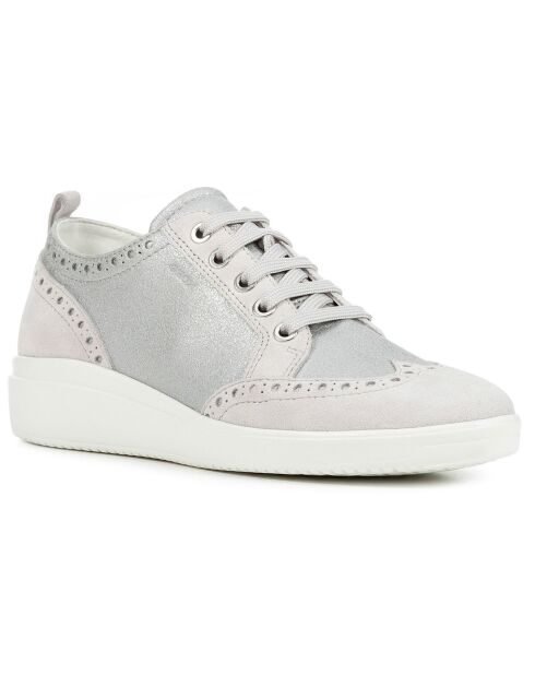 Sneakers en Velours de Cuir Tahina argenté/blanc