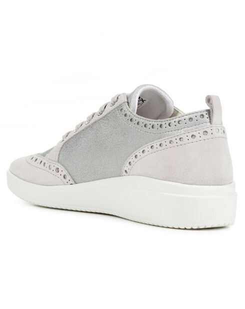 Sneakers en Velours de Cuir Tahina argenté/blanc