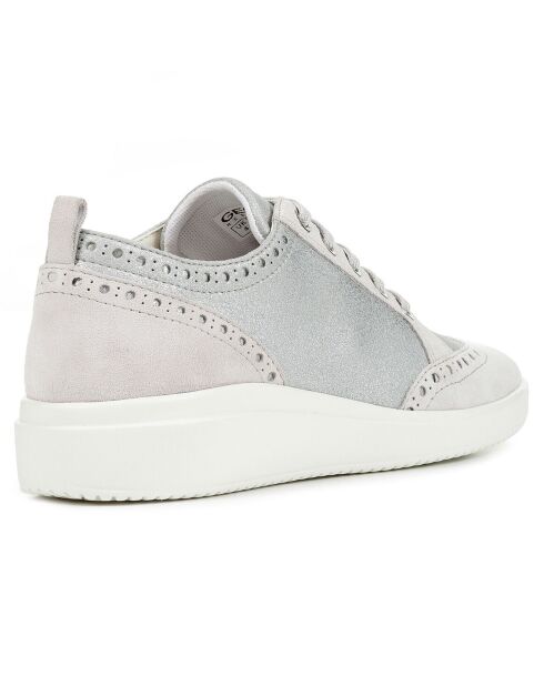 Sneakers en Velours de Cuir Tahina argenté/blanc