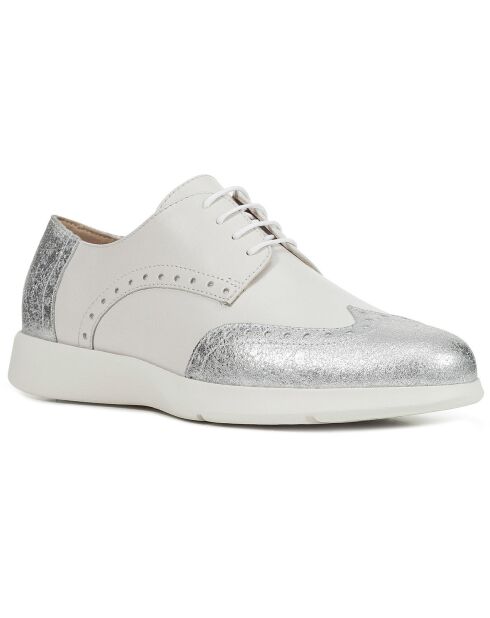 Sneakers en Cuir & Velours de Cuir Arjola blanc cassé/argenté