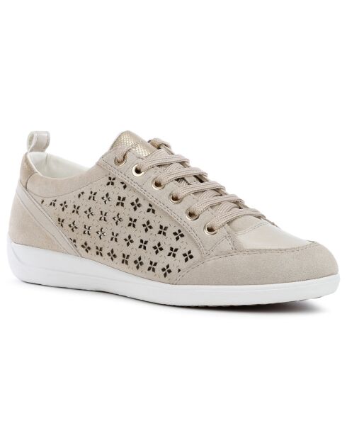 Sneakers en Velours de Cuir Myria taupe pâle