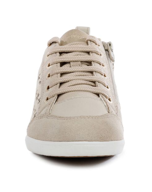 Sneakers en Velours de Cuir Myria taupe pâle