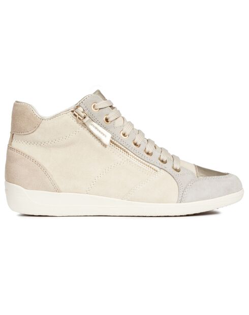 Sneakers montantes en Velours de Cuir Myria crème/gris clair