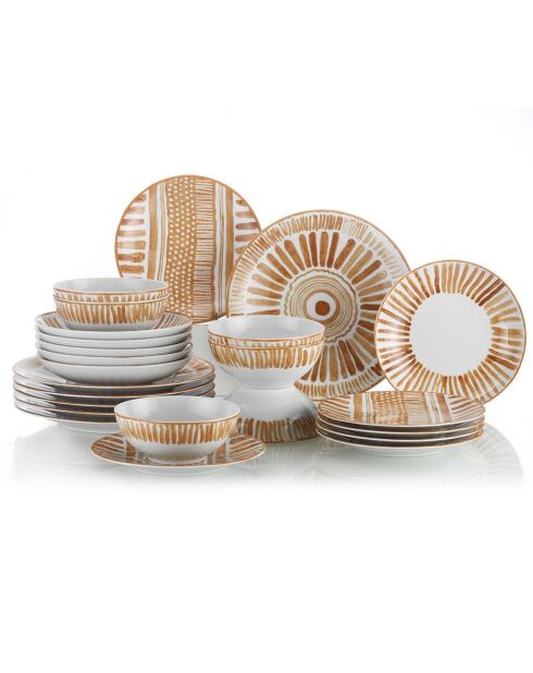 Servizio da tavola in porcellana marrone/bianca - 24 pezzi