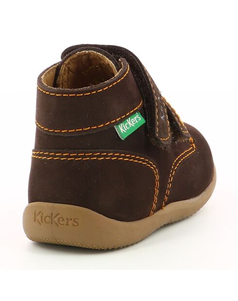 Bottillons en Velours de Cuir Bonkro marron foncé