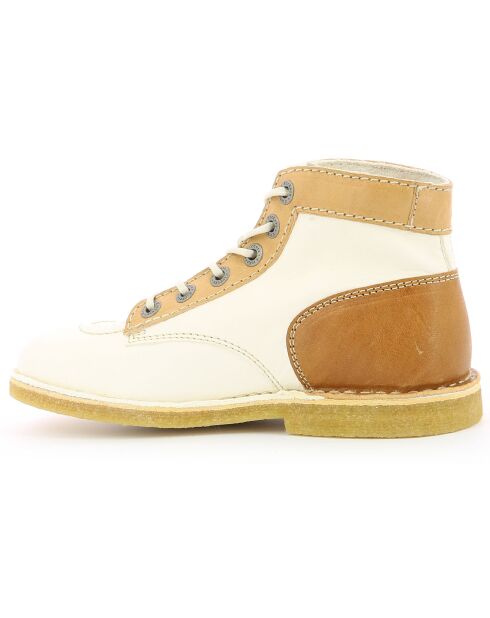 Bottillons en Cuir Kick Legend blanc/marron