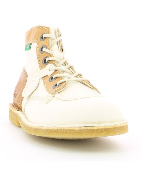 Bottillons en Cuir Kick Legend blanc/marron