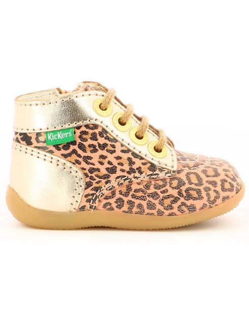 Beige leren laarsjes met bonzip en luipaardprint