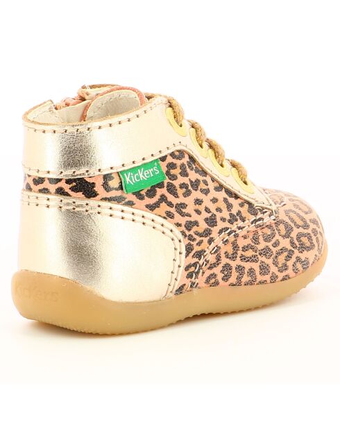 Beige leren laarsjes met bonzip en luipaardprint