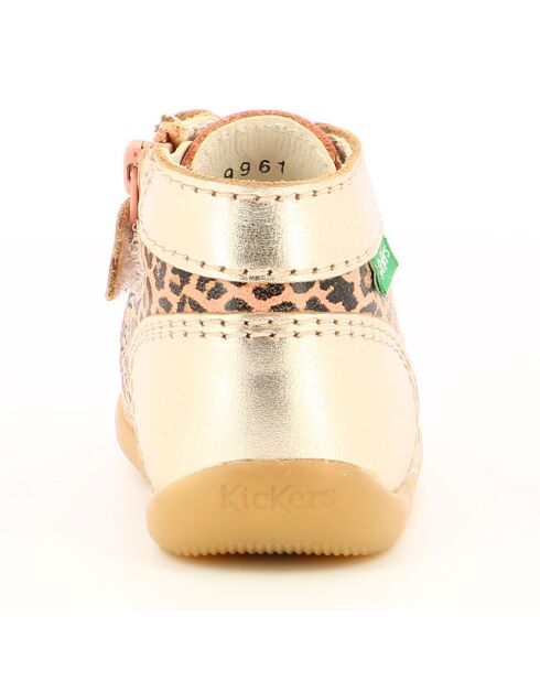 Beige leren laarsjes met bonzip en luipaardprint