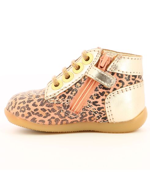 Beige leren laarsjes met bonzip en luipaardprint