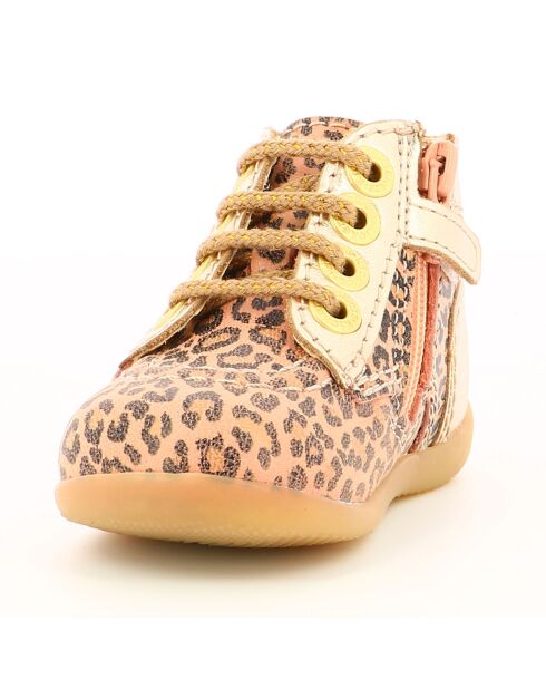 Beige leren laarsjes met bonzip en luipaardprint