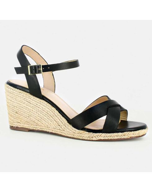 Schwarze Keilsandalen aus Leder - 10,5 cm Absatz