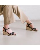 Sandales compensées en Cuir noires - Talon 10.5 cm