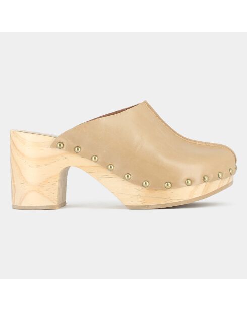 Sabots en Cuir et Bois Martha camel - Talon 8 cm