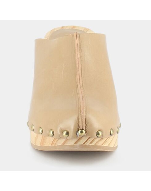Sabots en Cuir et Bois Martha camel - Talon 8 cm