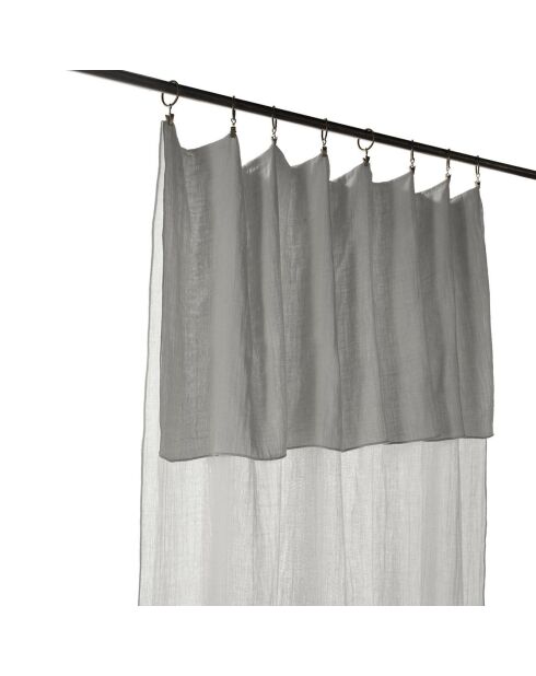 Rideau ajustable en gaze de Coton avec 8 anneaux pince gris - 140x300 cm