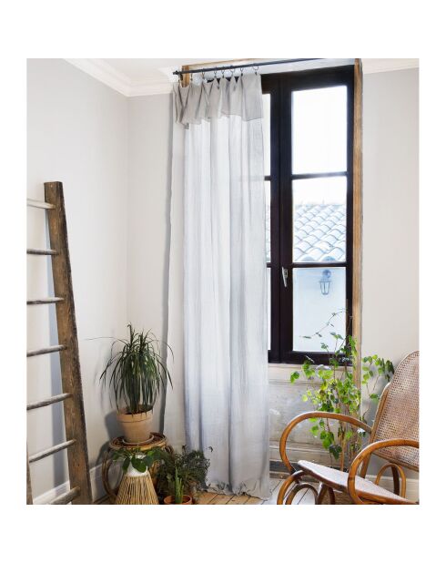 Rideau ajustable en gaze de Coton avec 8 anneaux pince gris - 140x300 cm