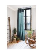 Rideau ajustable en gaze de Coton avec 8 anneaux pince bleu - 140x300 cm