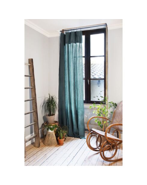 Rideau ajustable en gaze de Coton avec 8 anneaux pince bleu - 140x300 cm