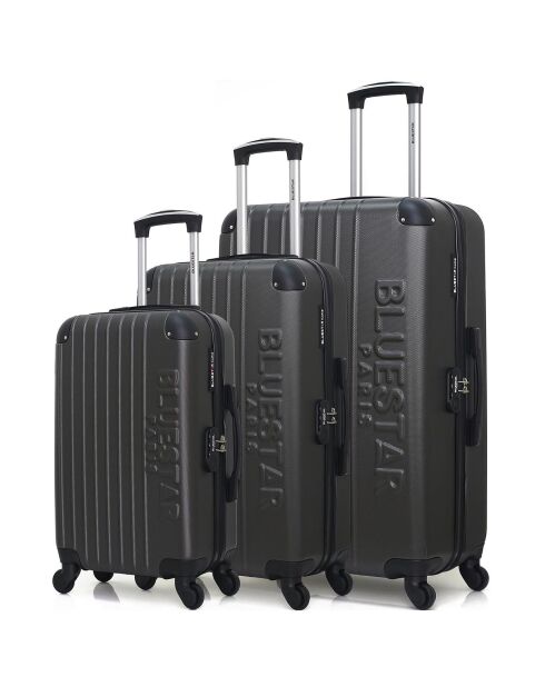 3 Valises 4 roues simples Bucarest 55/65/75 cm gris foncé