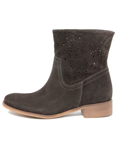 Bottines en Velours de Cuir Severine grises