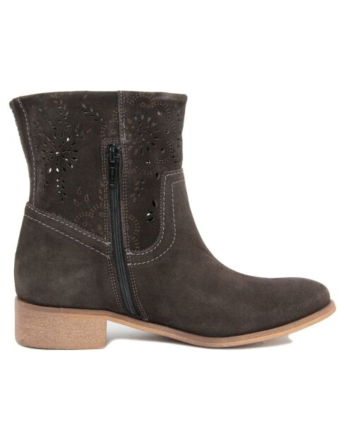 Bottines en Velours de Cuir Severine grises