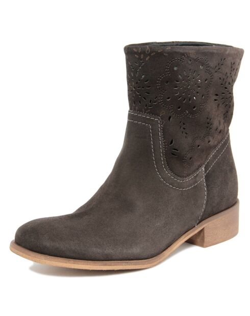 Bottines en Velours de Cuir Severine grises