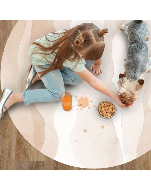 Runder Vinylteppich Yeva in Beige/Braun, D.100 cm