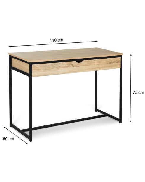 Bureau 1 Tiroir Memphis marron/noir - 110x50x75 cm