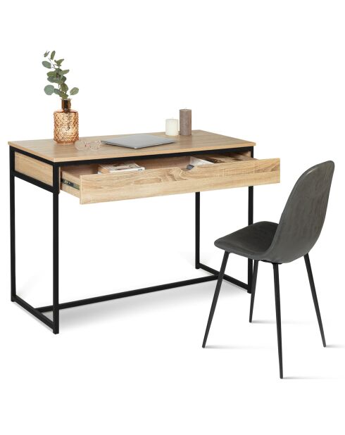 Bureau 1 Tiroir Memphis marron/noir - 110x50x75 cm