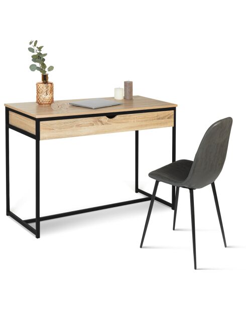 Bureau 1 Tiroir Memphis marron/noir - 110x50x75 cm