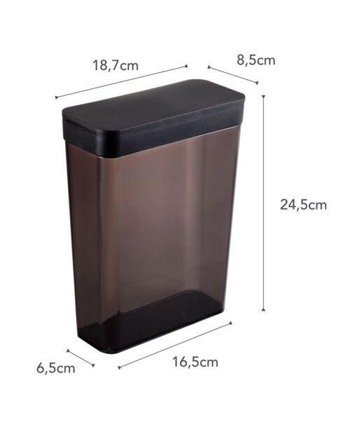 Boîte de conservation Tower noire - 18.7x8.5x24.5 cm