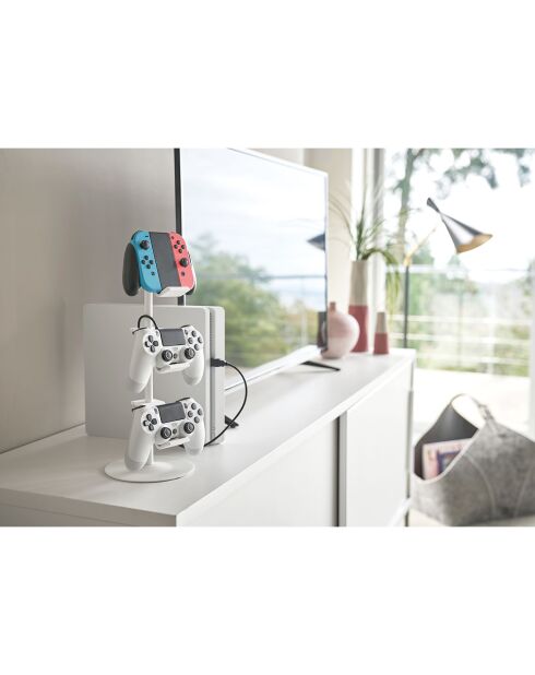 Support pour manettes de jeu blanc - 17x17x38.5 cm