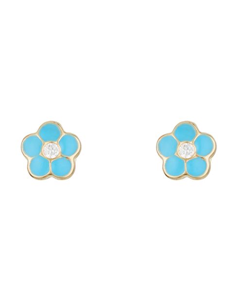 Boucles d'oreilles enfant Marguerite Email bleu or jaune