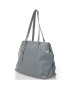 Sac porté épaule en Cuir Junie bleu minéral - 38x16x31 cm