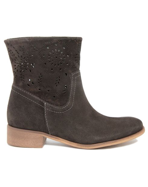 Bottines en Velours de Cuir Severine grises