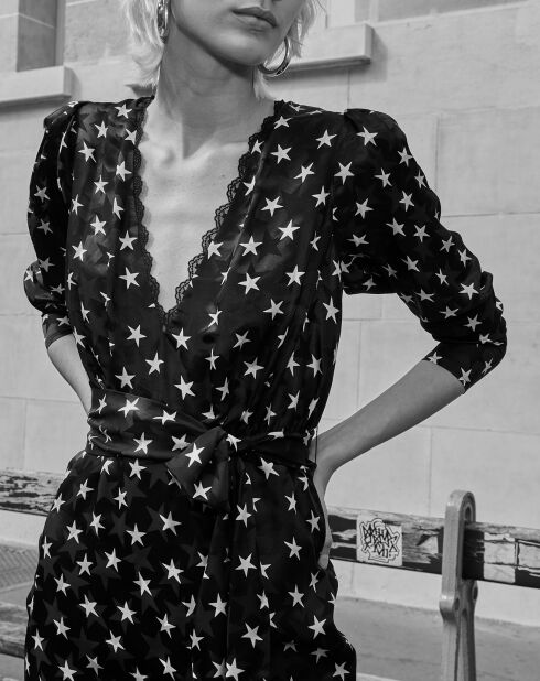 Robe en Soie mélangée avec noeud à la taille star boulevard noir/blanc